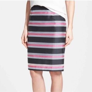 Halogen Black Silver Pink Striped Taffeta Pencil Skirt - 6/S